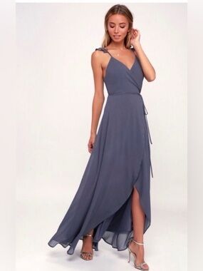 Lulus Here’s To Us High-Low Wrap Maxi - Slate Blue